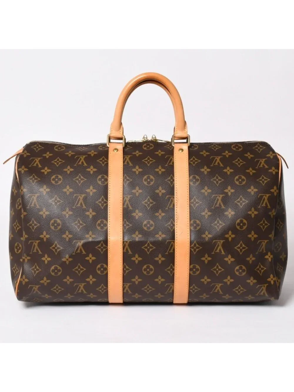 Louis Vuitton Monogram Keepall 45 Boston Bag Canvas Vachetta Leather Brown Gold
